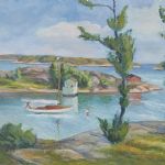Oljemålning, Gideon Börje (1891-1965), Sverige. Skärgård, Signerad. Olja på duk, 58x82